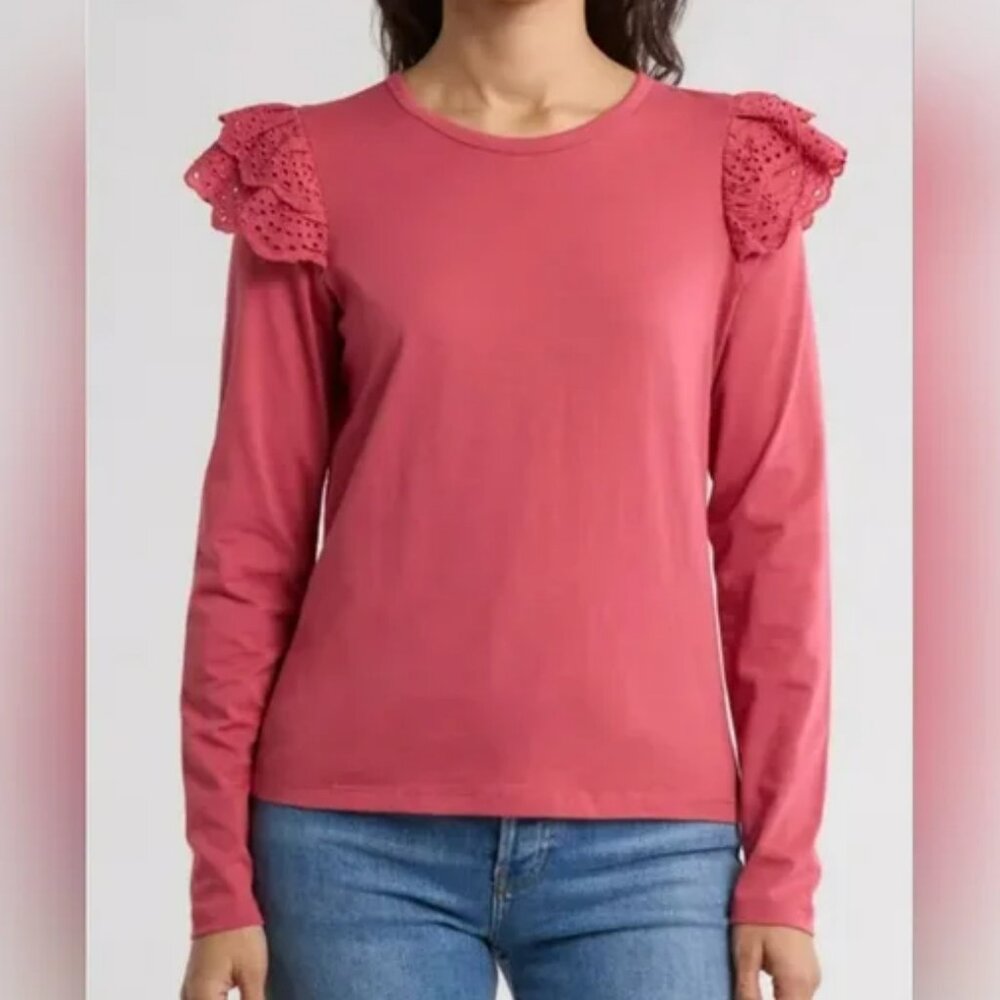 Joe's Jeans Eyelet Ruffle Long Sleeve Top S